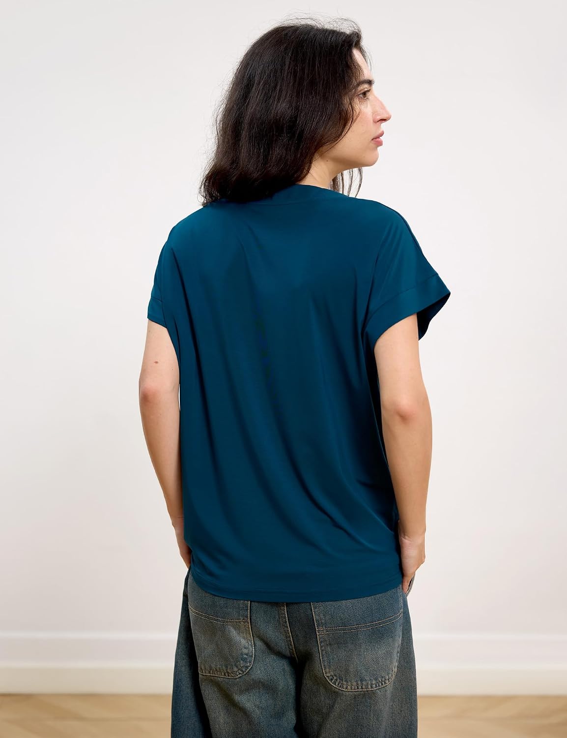 GYS Bamboo Viscose T Shirts for Women, Short Sleeve V Neck Tee, Soft Pajama Tops