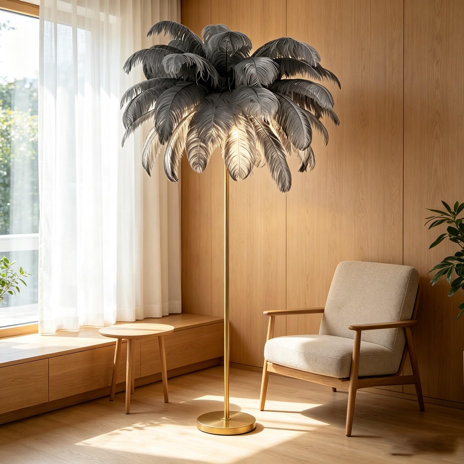 LCNDKF Indoor Decor Tall Feather LED Floor Lamp