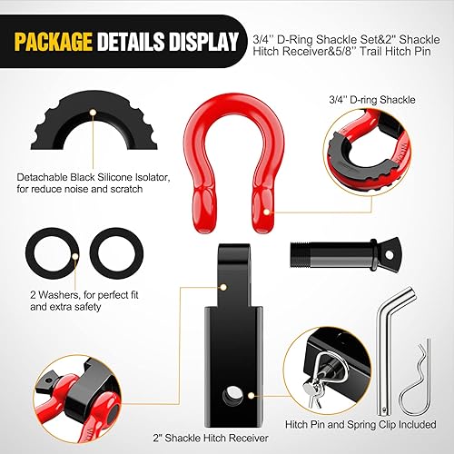 Miniatura 66 de Nilight Receptor de enganche de grillete de 2 pulgadas, 45000 libras, resistencia a la rotura, grillete de anillo en D de 3/4 pulgadas con pasador