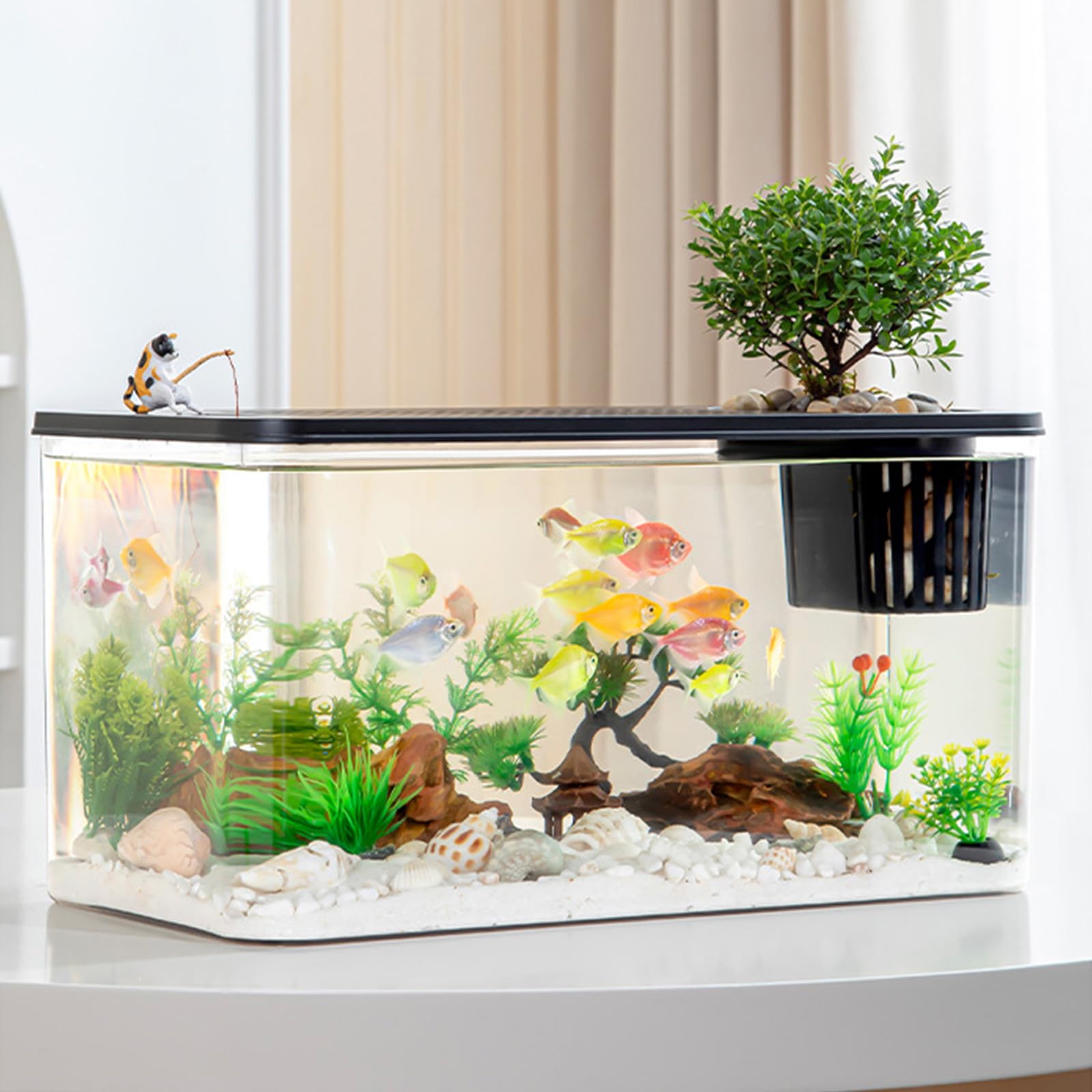 Modernes Leckdichtes Aquarium Mit Kindlich Sicherer Deckel Und Pflanzenhalter Home Office Desktop Fisch Lebensraum Ökologische Fischtanks