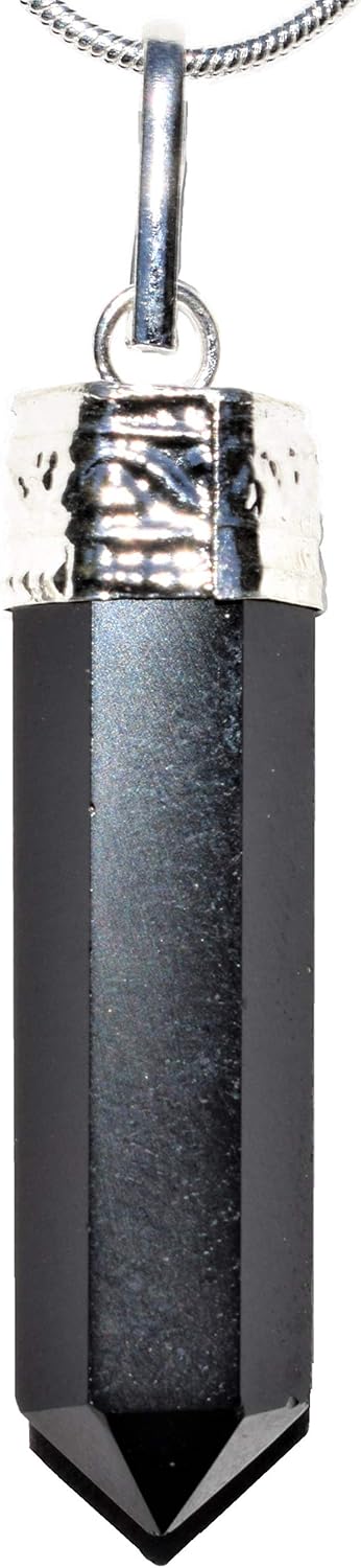 Zenergy Gems Charged Natural Himalyan Black Obsidian Faceted Point Pendant + 20" Stainless Steel Snake Chain & Selenite Heart Included!