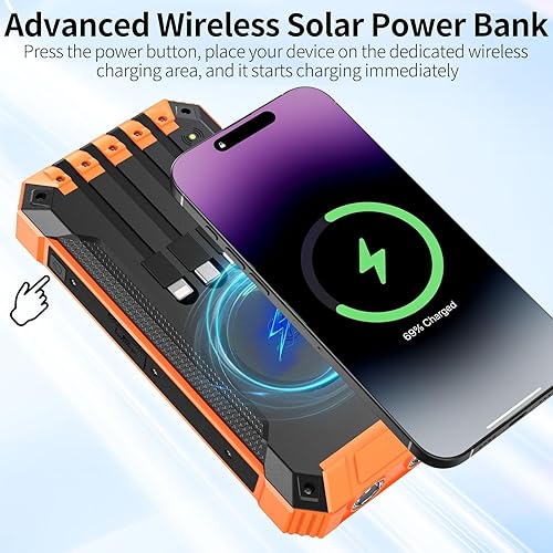 Miniatura 2 de Banco de energía solar inalámbrico de 30000 mAh con 4 cables integrados con USB C, 6 salidas y 2 entradas para iPhone, Samsung, etc., a prueba de