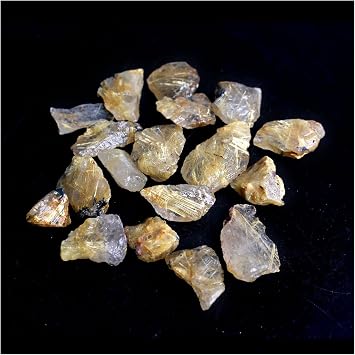 Natural Crystal Rough 10/20g Clear Natural Charming Yellow Hair Crystal Gold Rutilated Quartz Chips Rough Stone Mineral Specimens Home Decor(10g)