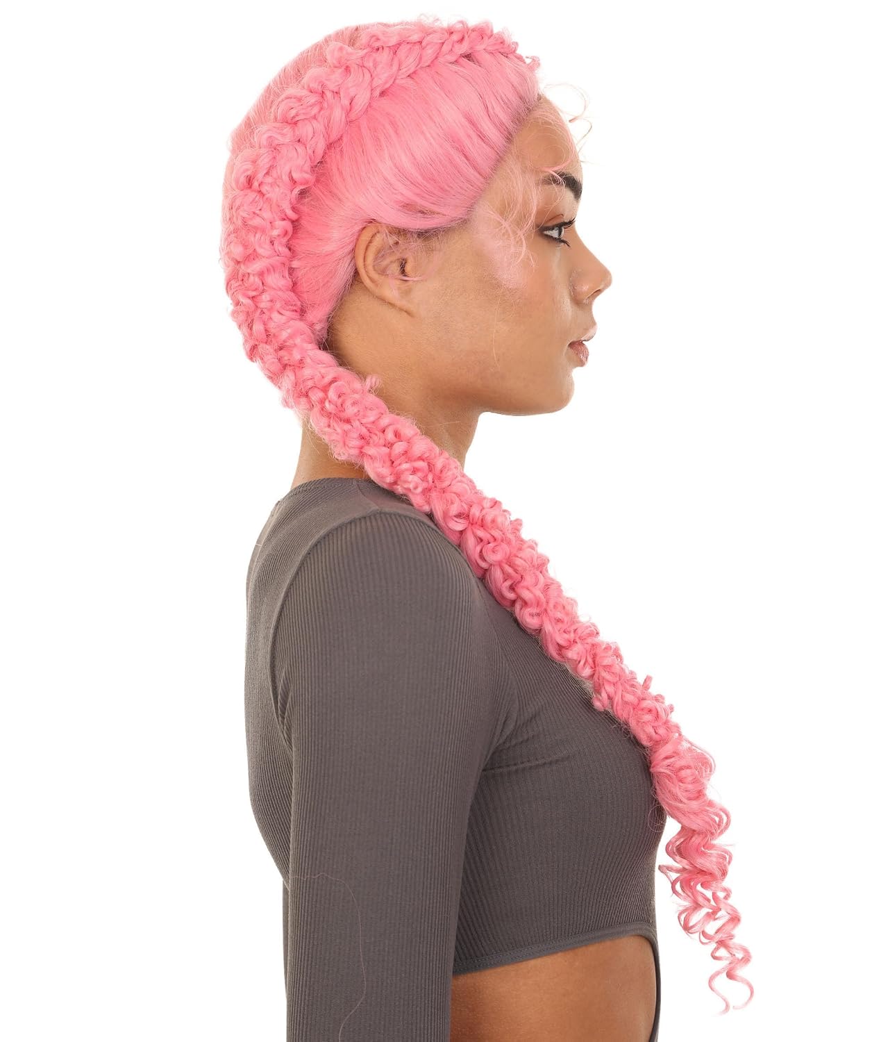 LUXLUXE Renee 27-inches ½Lace+Part French Butterfly Lace Braided Wig, Heat Resistant Fiber,Multiple Color Options BLB-0157 (BLONDE & PINK)