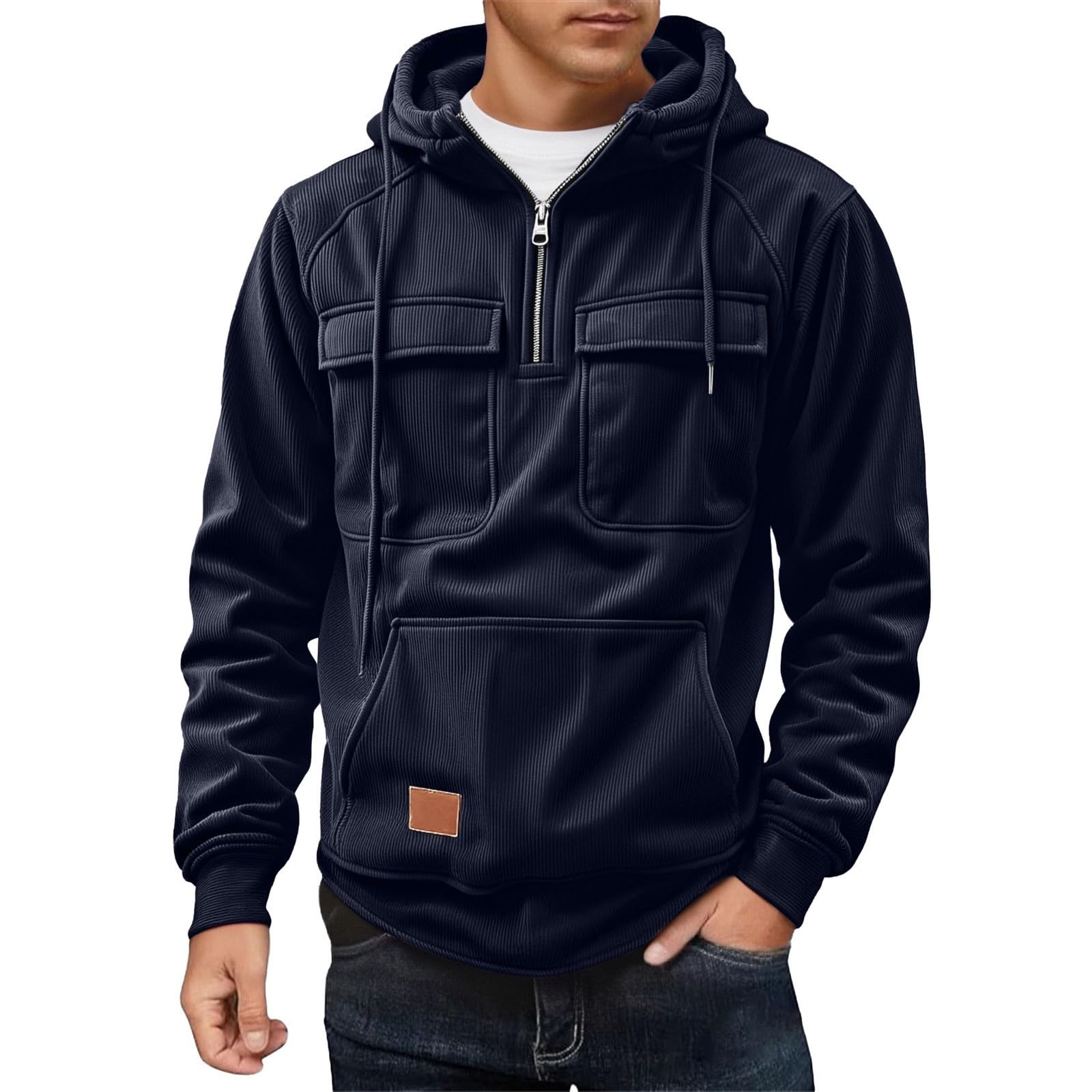 Felpa Leggera Uomo Giacca Invernale Elegante Casual con Cappuccio E Maniche Raglan in Velluto A Coste da Tasche Cerniera, Indossare Tutti I Giorni Autunno Inverno Abbigliamento
