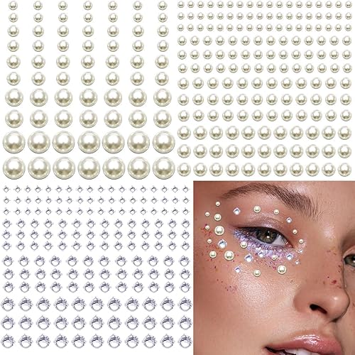 1600 piezas de perlas y joyas autoadhesivas para ojos, cuerpo, cara, cabello, gemas y perlas para maquillaje, bricolaje, manualidades, accesorios