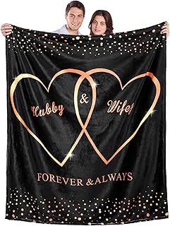 Ganeen Wedding Blanket for Couples Hubby and Wifey Intimacy Throw Blanket Couples Wedding Engagement Bride and Groom Marriage Gift for Room Decor 60 x 50(Romantic,Black)