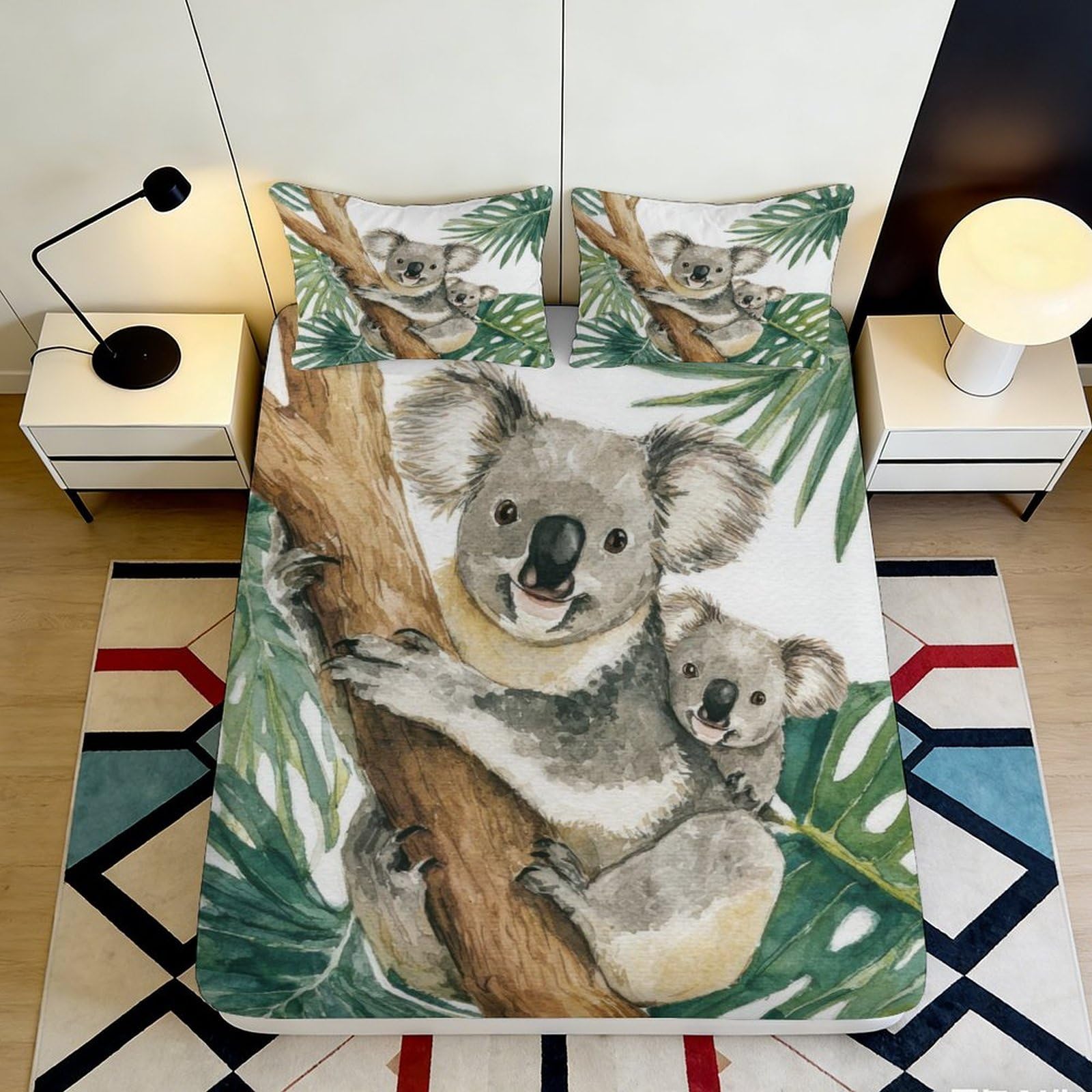 Pnayamiorkfel Style-10 3D Printed Koala Tree Fitted Sheet Microfiber Soft Breathable Leaf Bed Cover For Bedroom Guest Room Mattress Decor 90X200x25cm