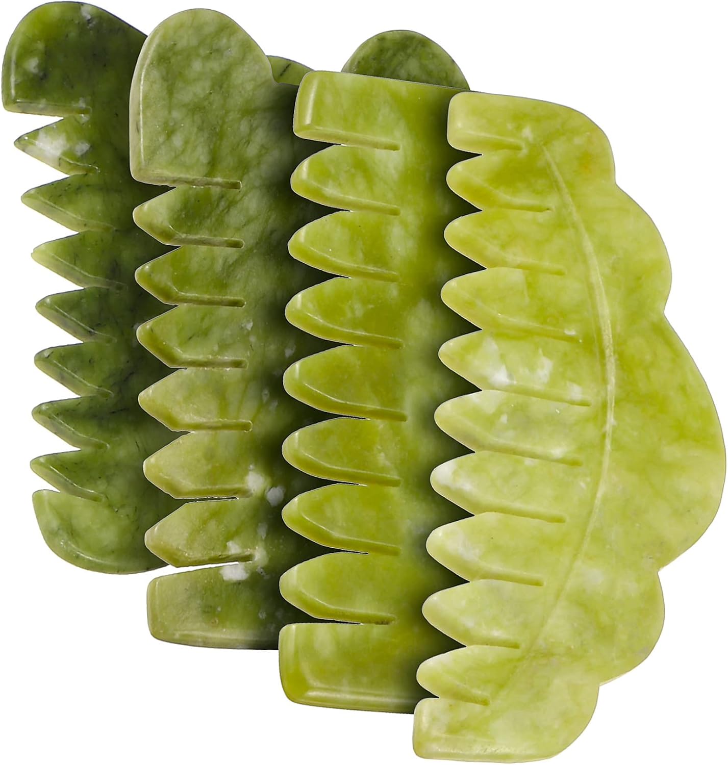 GARVALON 4pcs Jade Scalp Massager Combs Multi-Functional Handheld Gua Tools for Relaxation Muscle Tension Relief and Skin Tightening Portable Natural Jade for Face Head Care