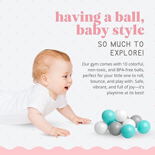 Miniatura 7 de Gimnasio de juegos para bebés, tapete de actividades, área de juego para pelotas para bebés con 5 juguetes desmontables + almohada de media luna,