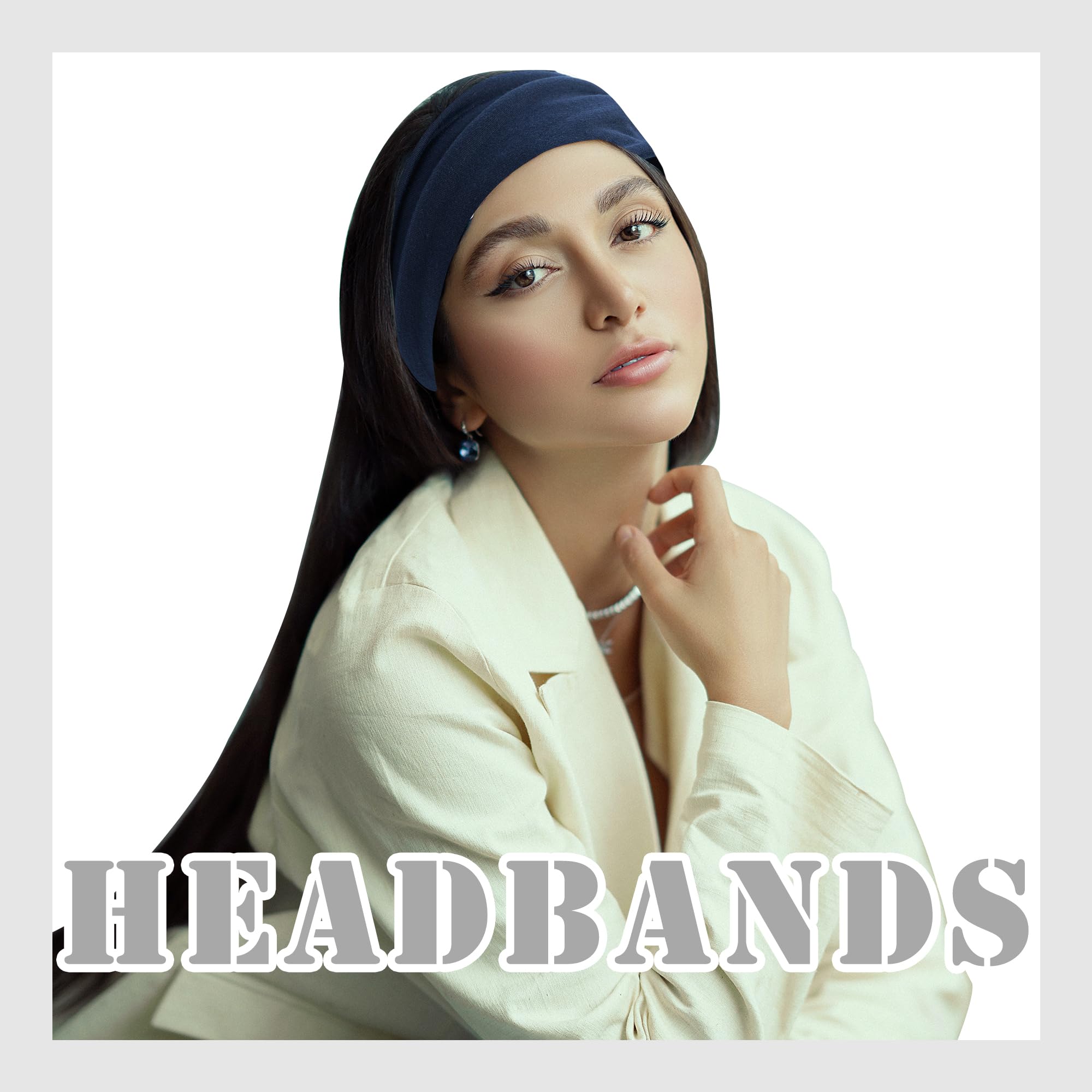 FULZTEY Fasce larghe per capelli da donna, stile bohémien, elastiche, nere, bianche, elastiche, per sport, yoga, allenamento, bandana, turbante annodato, tinta unita, accessori per capelli per ragazze