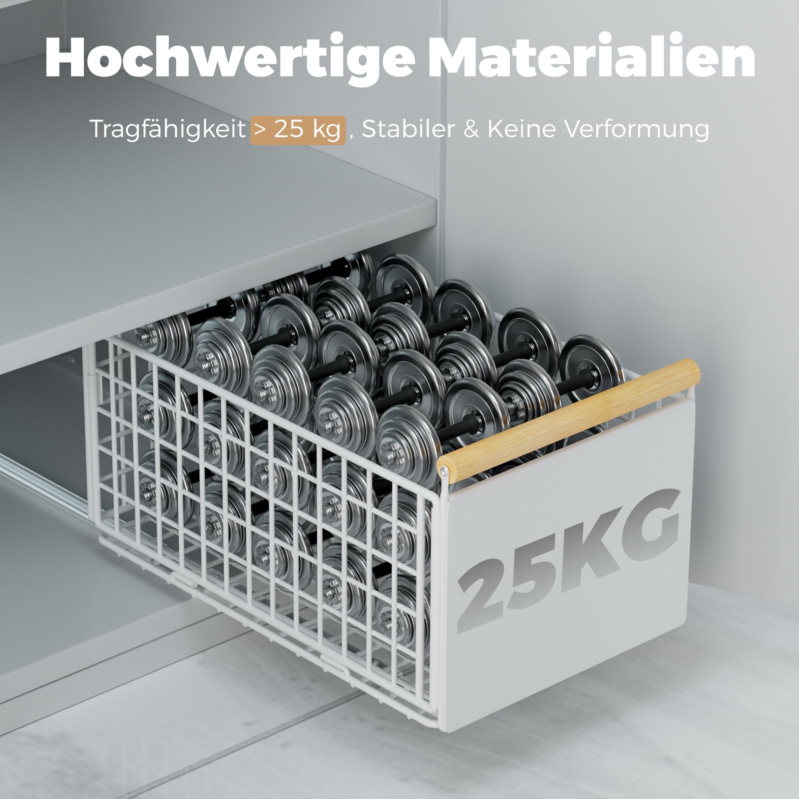 Teleskopschublade, Ausziehbare Schublade für Küchenschränke, Slide Out Cabinet Organizer mit Griff & Kleber, Schubladen Aufbewahrungsregal für Küche Pantry, Kein Bohren (L: 23.5x39.5x19.5 cm, 2 Stück)