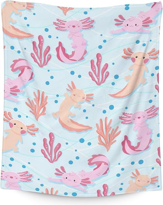 Girl Blanket - 30x40 Inches Cute Axolotl Throw - Light Blue Soft Fuzzy Blankets for Couch & Office