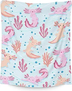 Girl Blanket - 30x40 Inches Cute Axolotl Throw - Light Blue Soft Fuzzy Blankets for Couch & Office