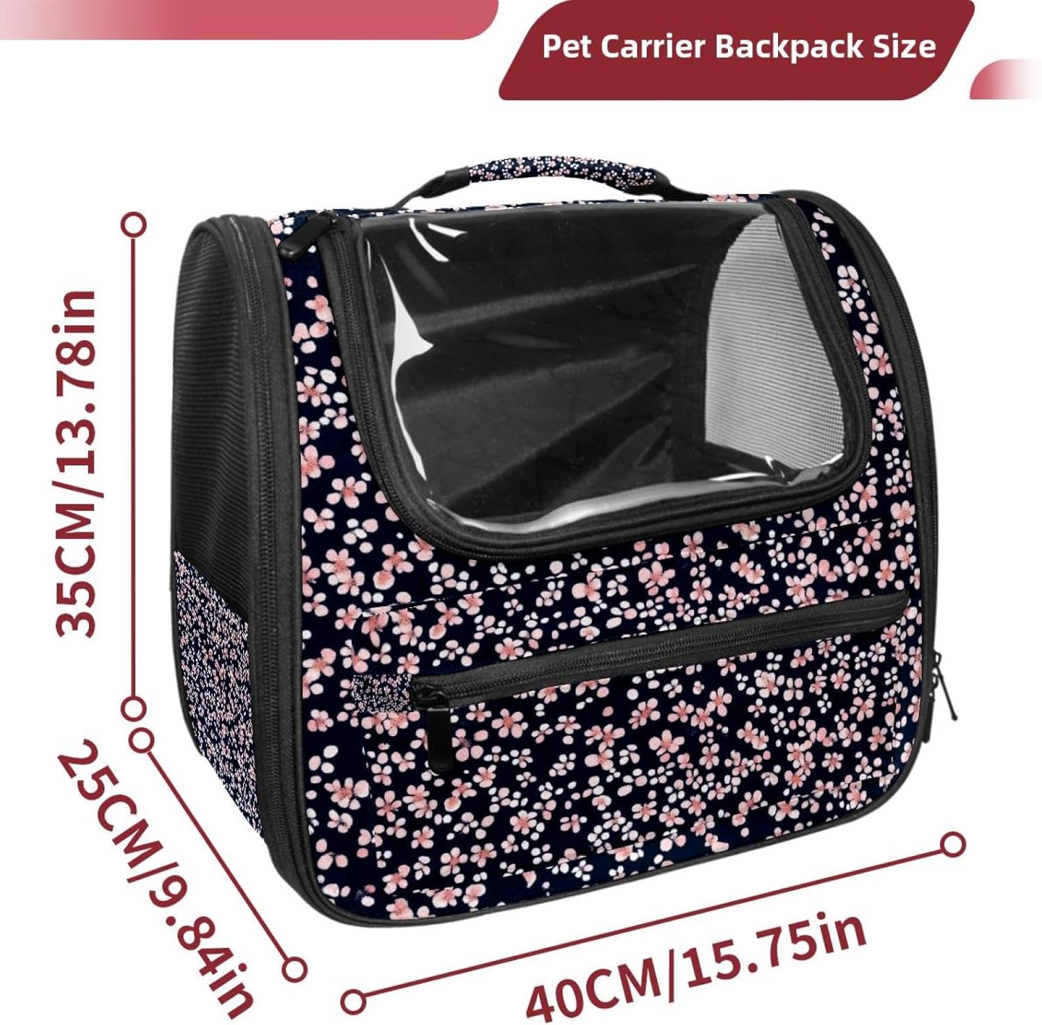 Floral Flower Pet Cat Backpack Carrier for Kitty Small Dog, Ventilated Pet Carrier Bag for Car, Walking, Hiking, Outdoors