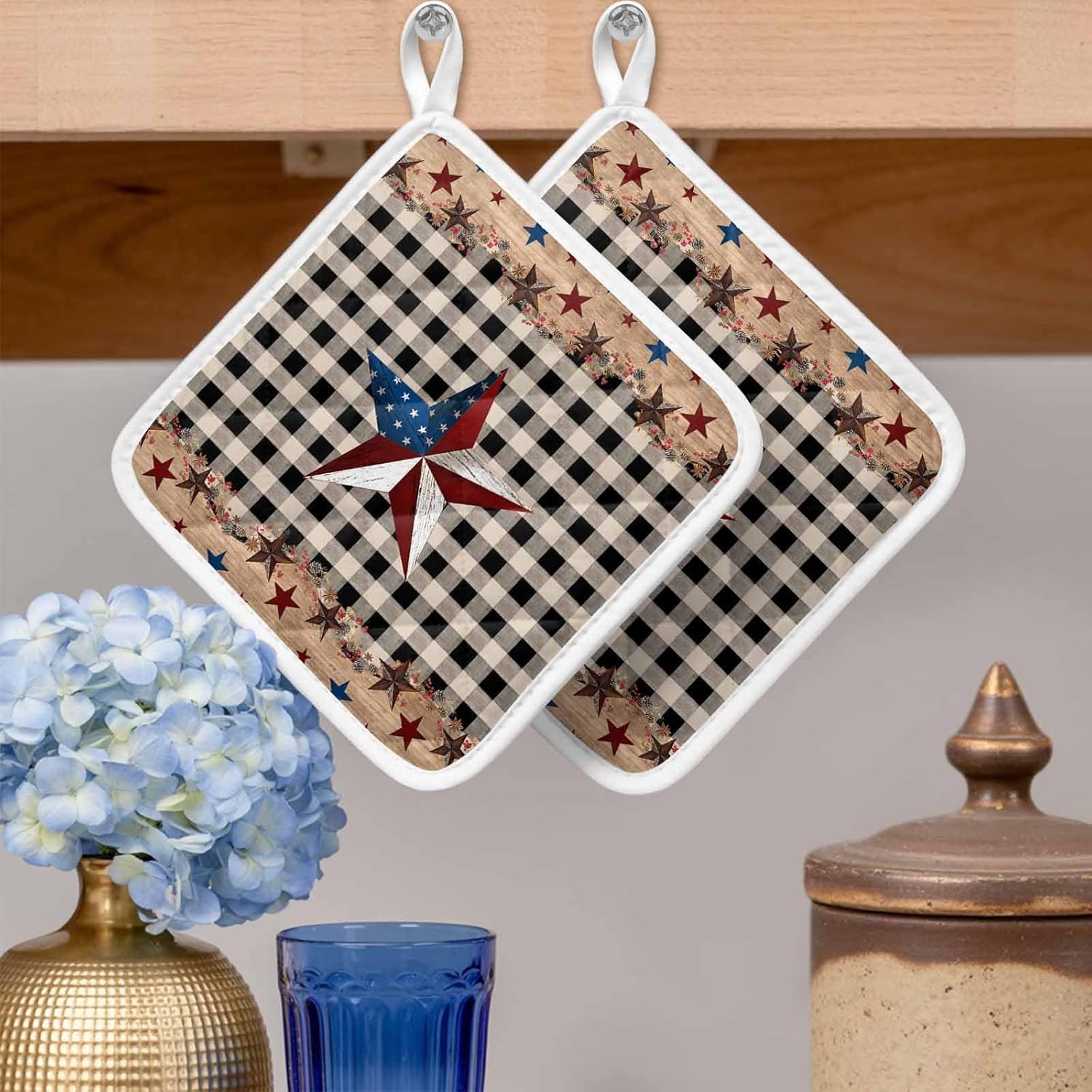 Texas Star Vintage Pot Holders for Kitchen Heatproof Potholder, 5 Pack Black White Retro Art Hot Pads Multipurpose Oven Pads Cloth Potholders Trivet for Cooking Baking
