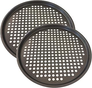 Perforated Pizza Pan 13 Inch, Carbon Steel Round Pizza Baking Sheet with Holes, Nonstick Vented Tray for Homemade Pizzas, 2PCS