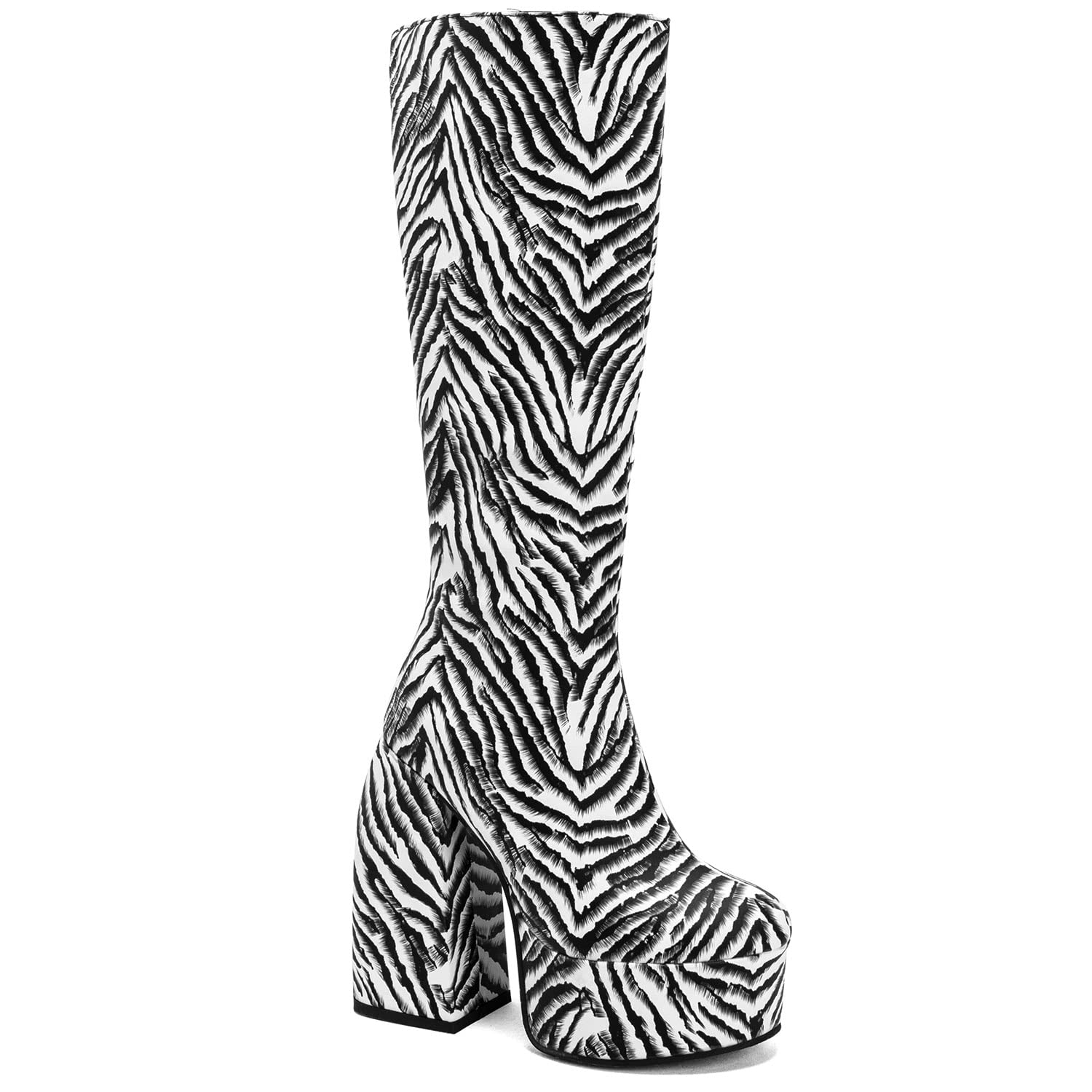 FOWT Spring Chic Embossed Knee High Boots Sexy Platform Round Closed Toe Block High Heel Long Boots Comfort