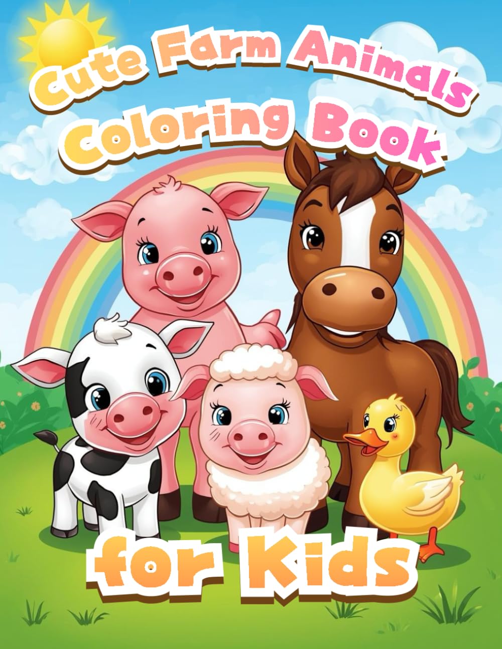 Cute Farm Animals Coloring Book for Kids: Big & Easy Pictures for Ages 3-6