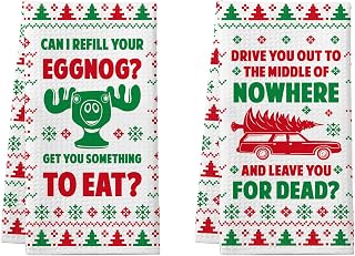 Christmas Vacation Gift, 2 Pack Funny Holiday Kitchen Towels, Griswold Family Cousin Eddie Christmas Vacation Merchandise, Cute Xmas Home Bathroom Hand Towels Decor, Novelty White Elephant Gifts