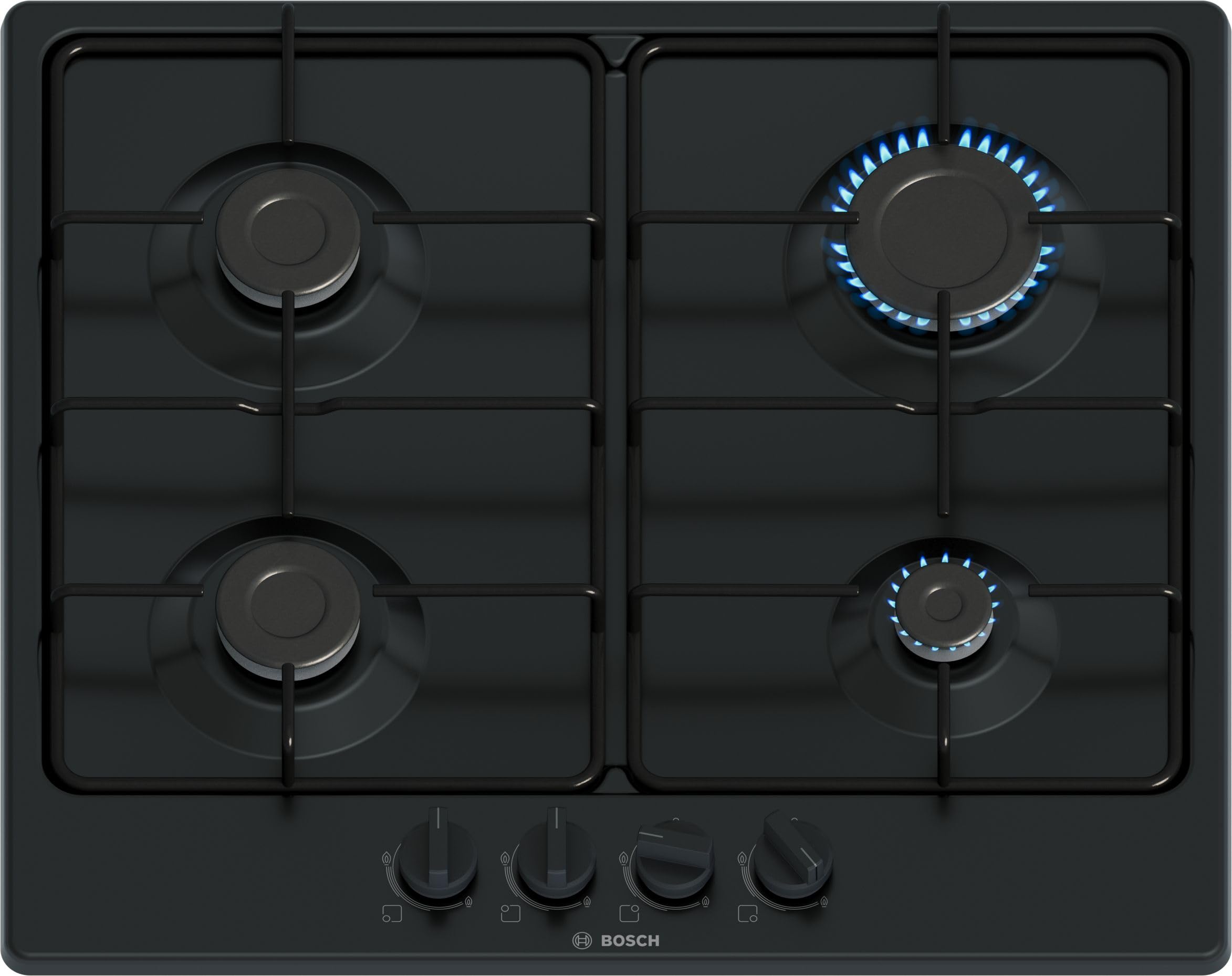 Bosch Bosch PGP6B6K80 Series 4, Gas Hob, Jumper Knobs: Ergonomic Control, 4 Burners, Black, 60 cm