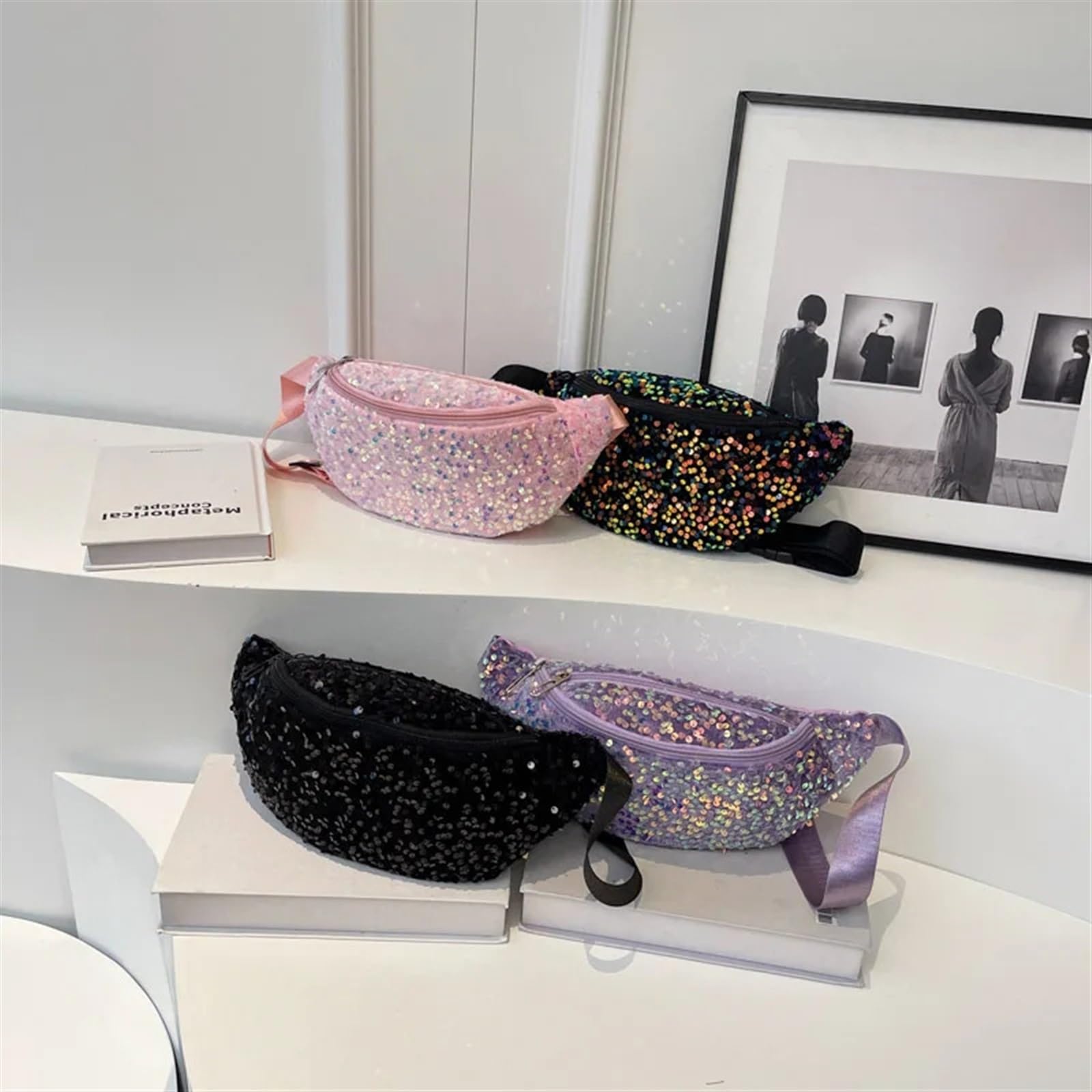 Marsupio da Donna di Lusso con Paillettes Marsupio alla Moda Borsa a Tracolla a Tracolla Casual(Purple)