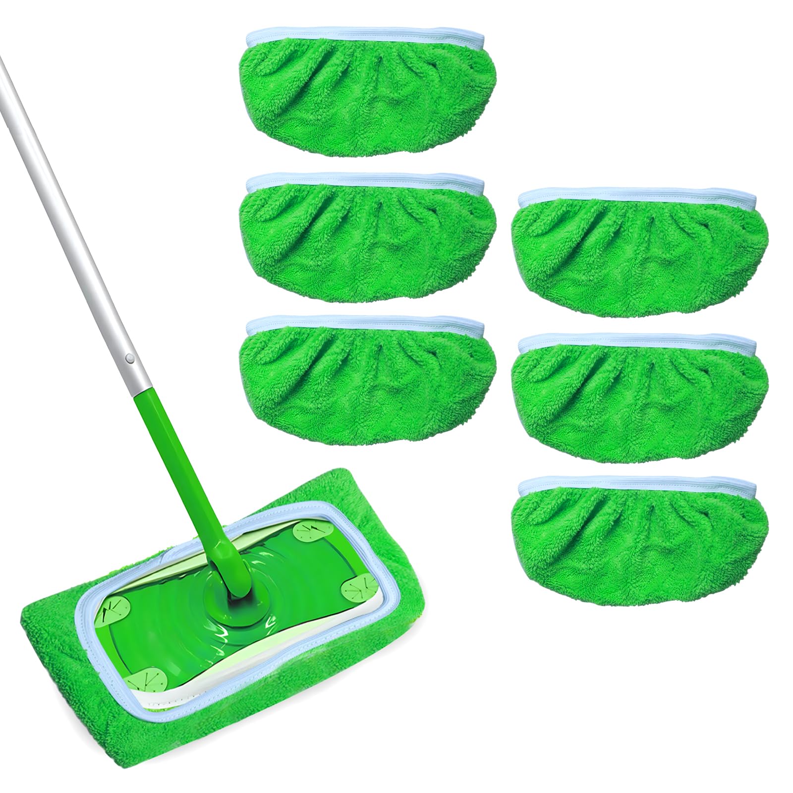 Reusable Mop Refill Pads for Swiffer Sweeper, 6 Pack Reusable Dry and Wet Sweeping Cloths Mops, Washable Microfiber Wipes Cleaning Mop Head Replacements for Household Cleaning