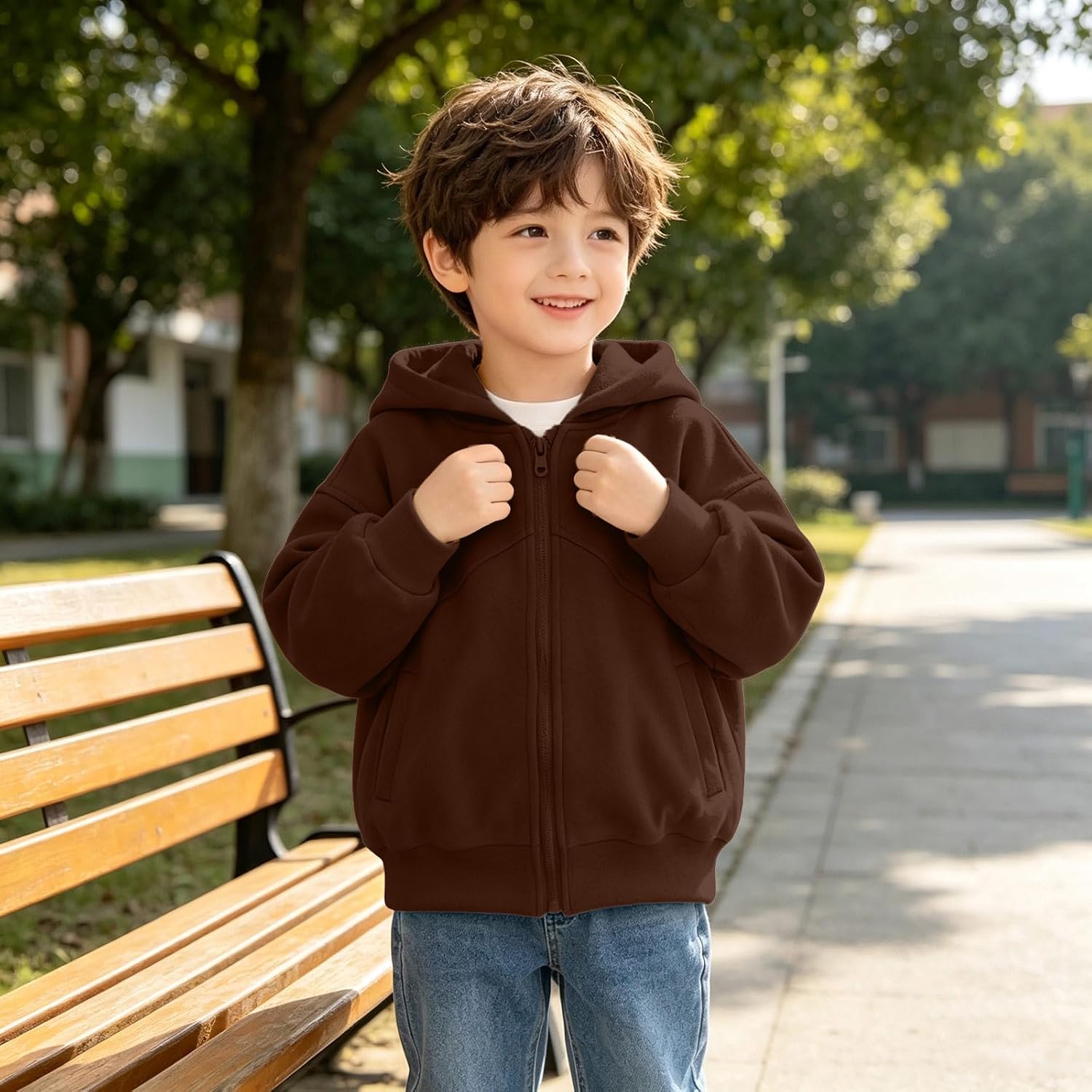 Boys Warm Zip Up Hoodie Fleece Pocket Winter Sweatshirt