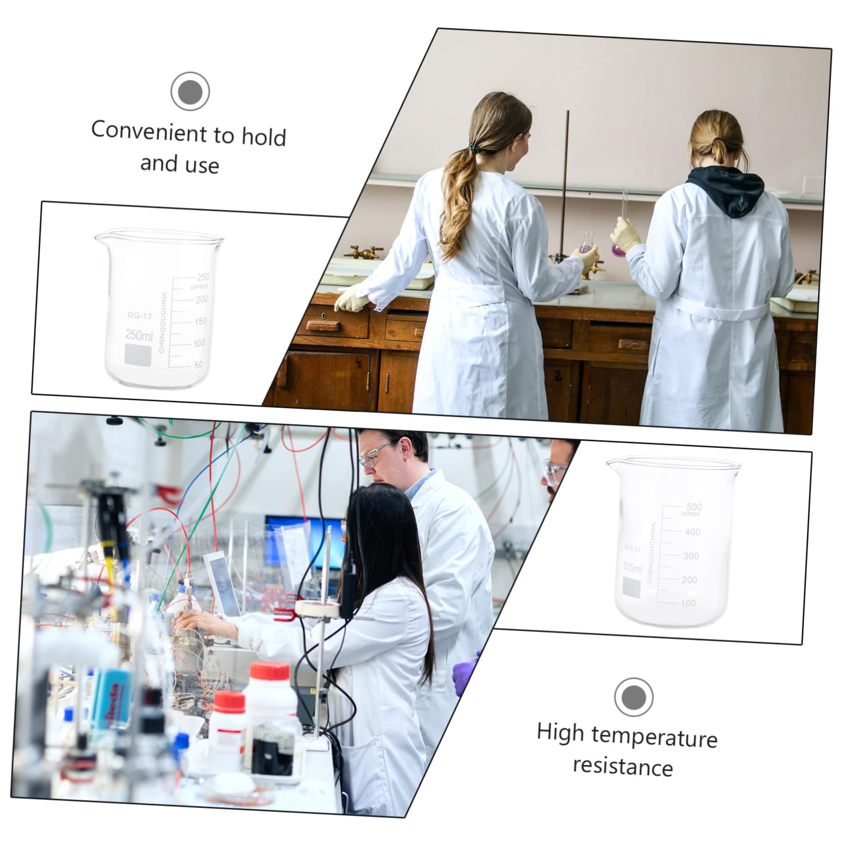 Vasos de Precipitados 5 Piezas de Vidrio Borosilicato Resistentes al Calor (50ml-1000ml) Escala Graduada Transparente y Medición Precisa para Laboratorio