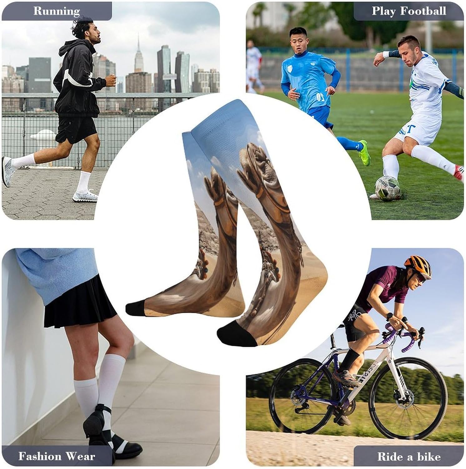 Pyramid Camel Compression Sock Circulation Support Socks Lightweight Knee High Tube Sock Over-The-Calf Sock for Adult