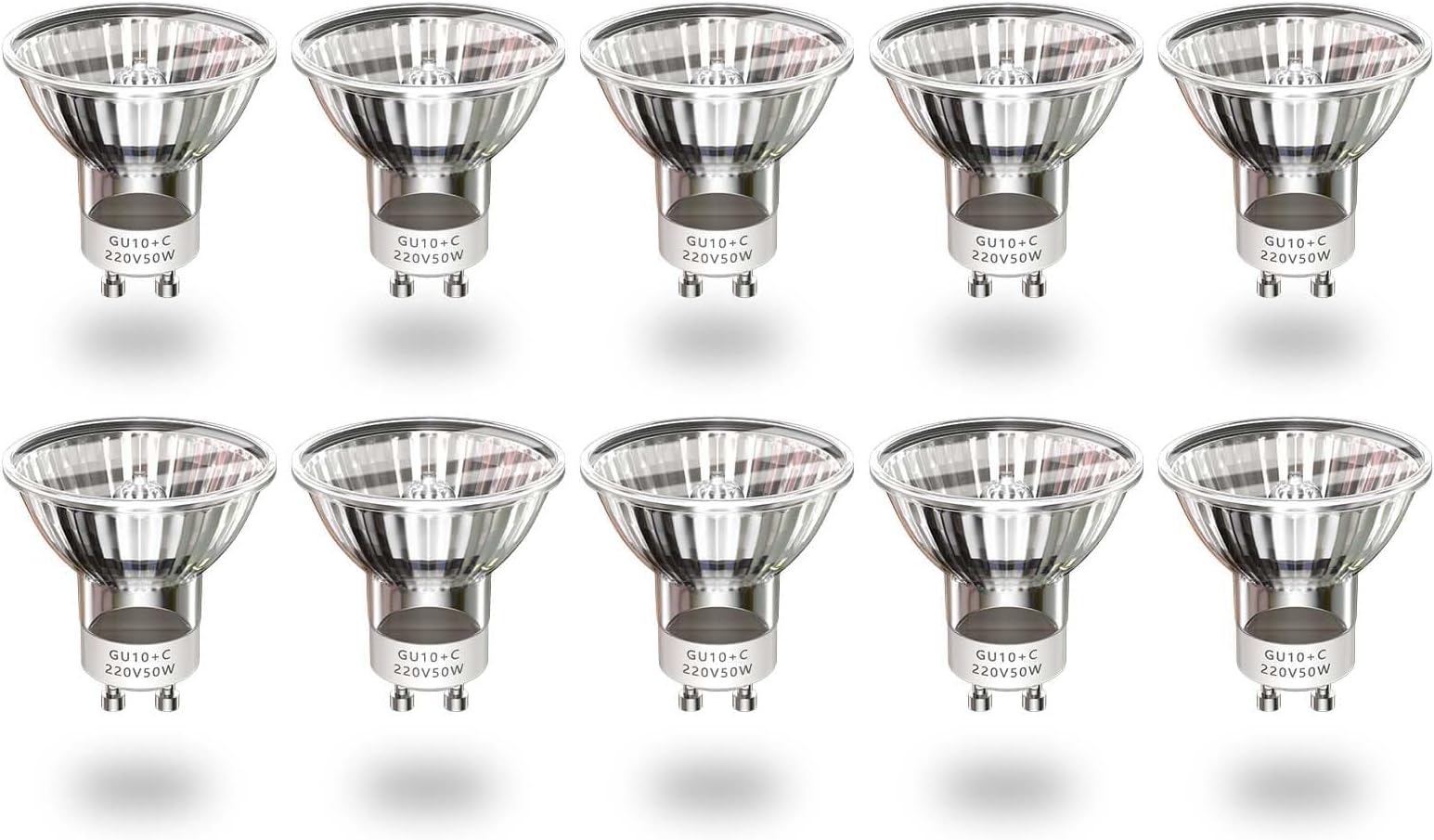 BrightArk GU10 Halogen Spotlight Bulbs, Dimmable GU10 Halogen Light Bulbs 50W Warm White 2800K, AC 220-240V 50 Watt GU10 Halogen Reflector Ceiling Light Bulbs (10-Pack)