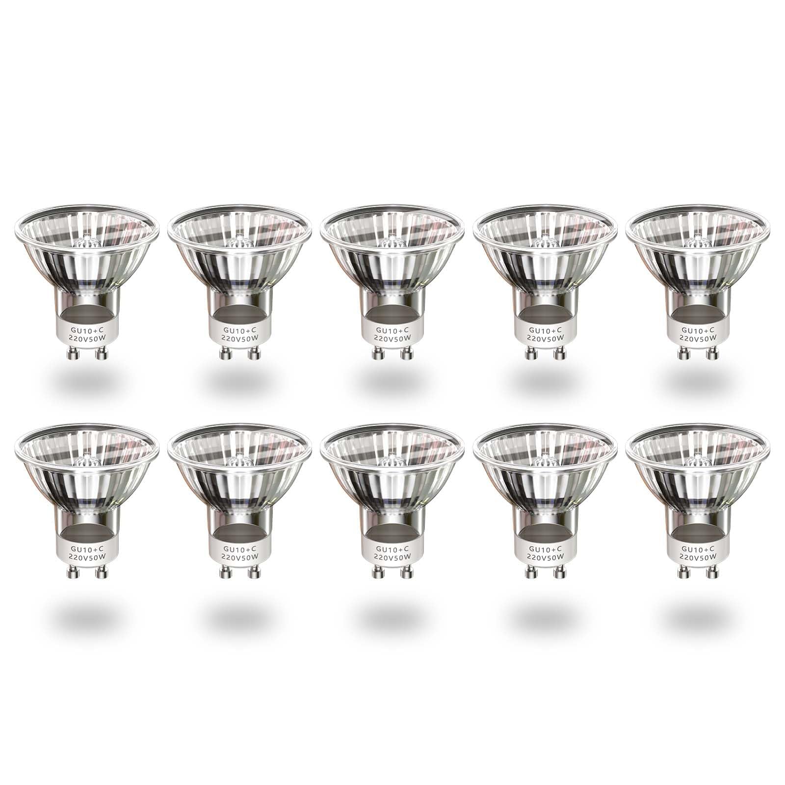 BrightArk GU10 Halogen Spotlight Bulbs, Dimmable GU10 Halogen Light Bulbs 50W Warm White 2800K, AC 220-240V 50 Watt GU10 Halogen Reflector Ceiling Light Bulbs (10-Pack)