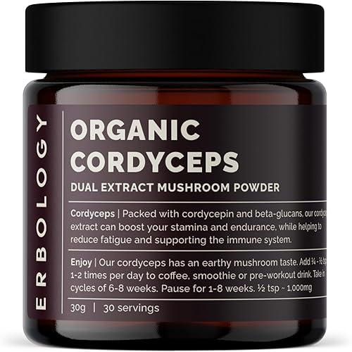 Erbology Cordyceps Organic Dual Extract Powder 30 porciones 32% beta-glucanos y cordycepin 7.1mgg Energía y rendimiento Pequeño lote Cultivado