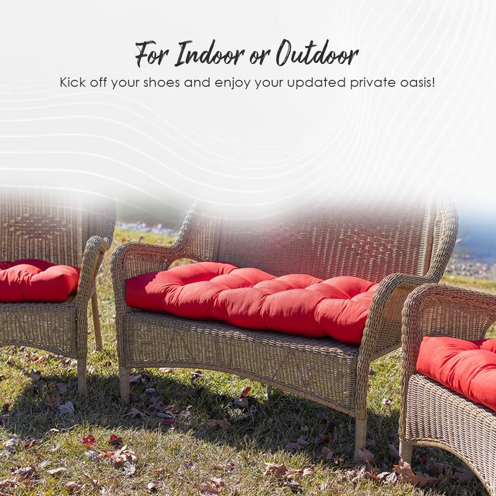 RSH DECOR: Tufted Wicker Loveseat Cushion | 41” x 19" | All-Weather Spun Fabric | Water and Fade-Resistant | Outdoor Settee Cushion for Patio Furniture | Classic Pink Stripe