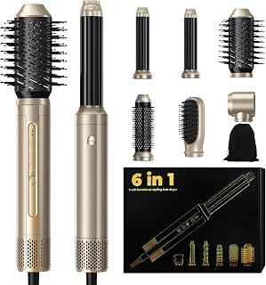 Hair Styler Set 6 In 1 Hairstyler, Airstyler mit 110000 U/MIN Warmluftbürste, Rundbürstenföhn, Haartrockner, Lockenstab, Thermal Brush, Glättbürste Für Alle Haartypen, Trocknen, Glätten,Locken