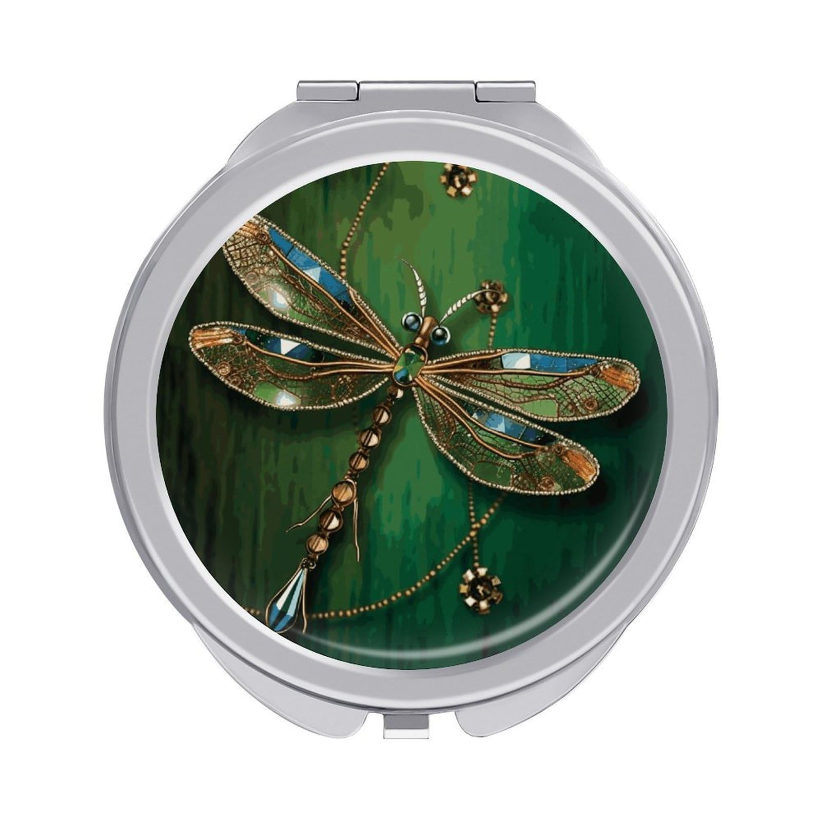Fekiloot Style Jewel Dragonfly Travel Makeup Mirror Handheld Compact Mirror Portable Pocket Mirror Double-Sided 1X/2X Magnifying For Handbag And Purses