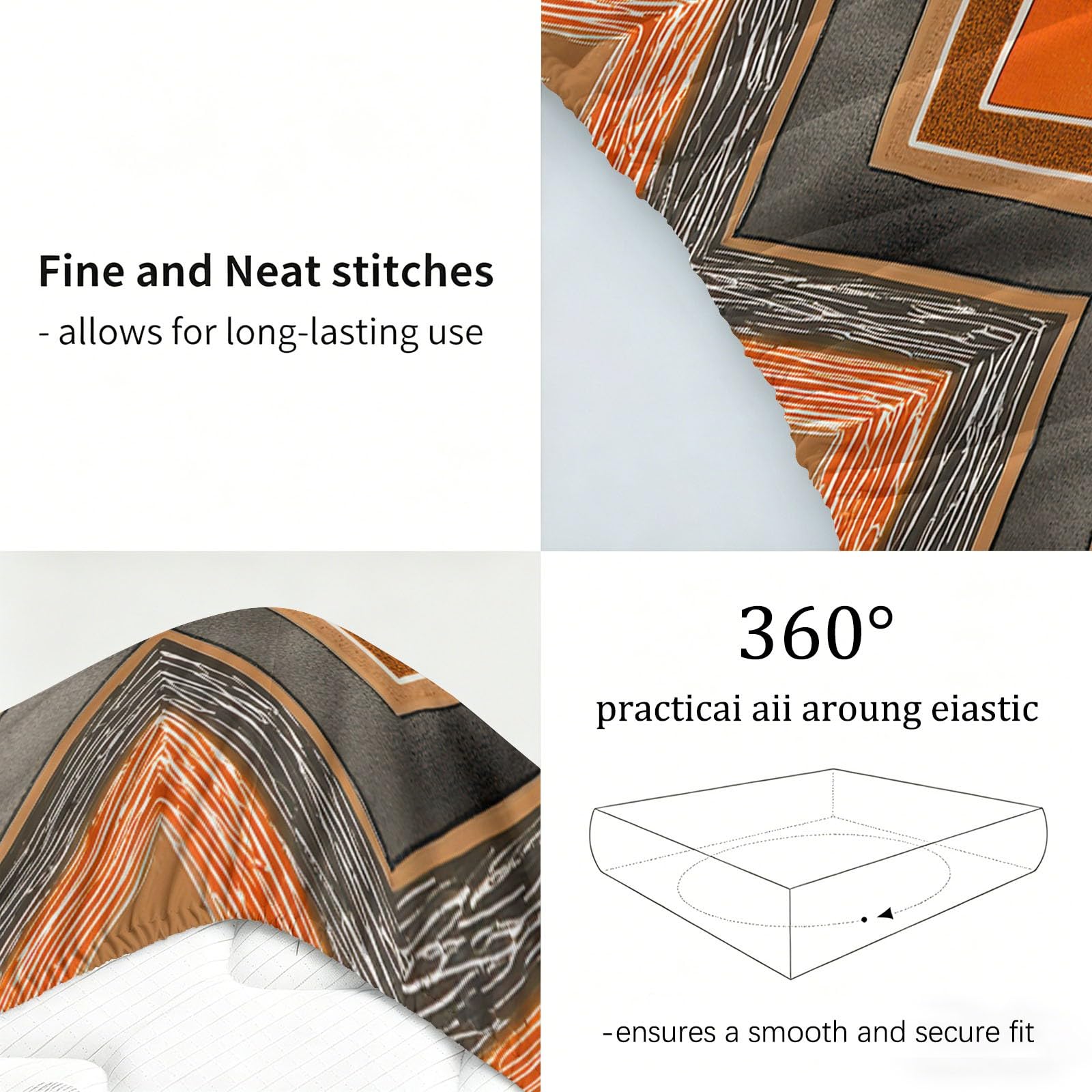 Juego de sábanas bajeras ajustables de 3 piezas, 160 x 200 cm, diseño geométrico bohemio, de microfibra, suave, con 2 fundas de almohada de 80 x 80 cm, colchones de hasta 30 cm