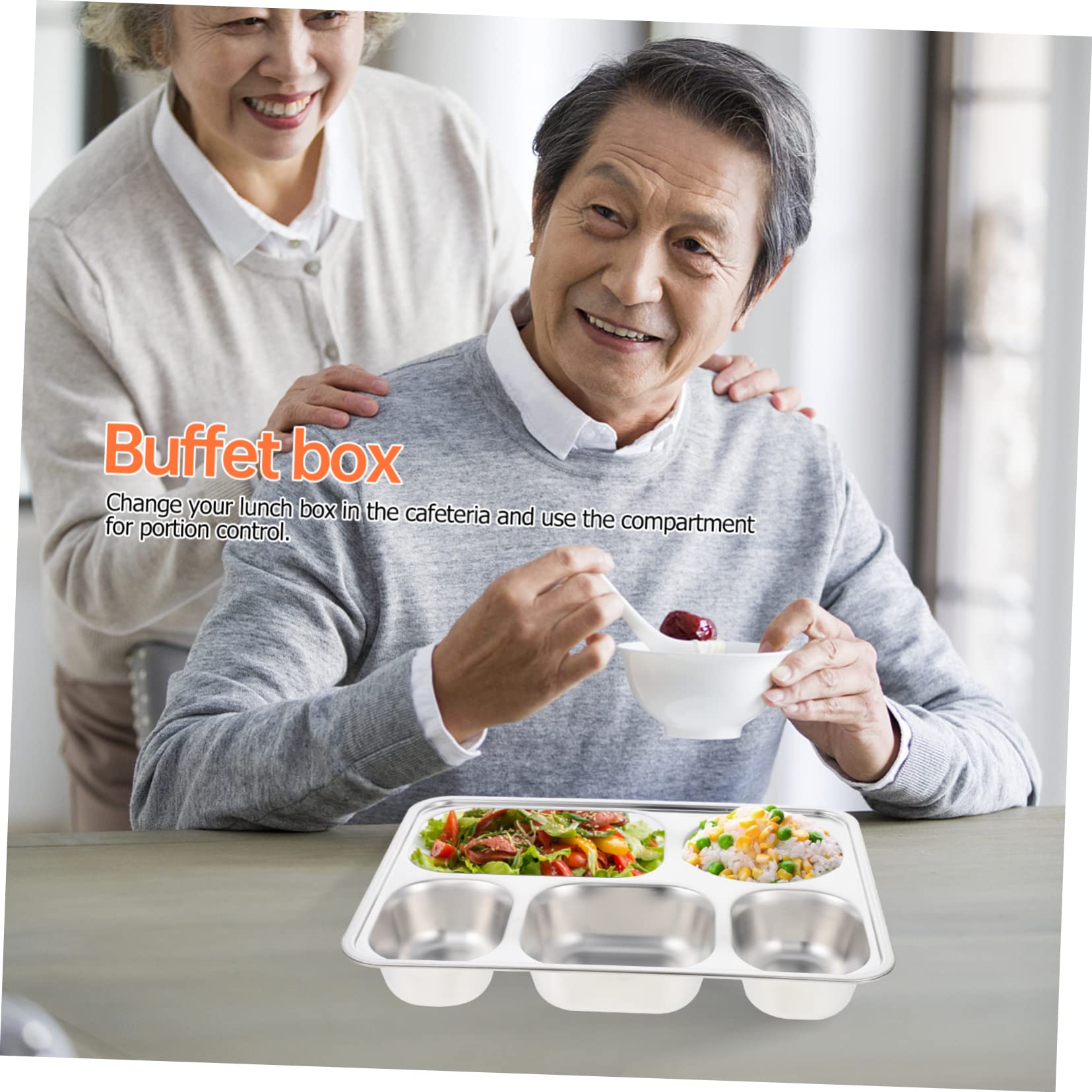 Ciieeo 5 Compartment Boys and Girls Lunch Box Steel Plate Stainless Steel Plate for School