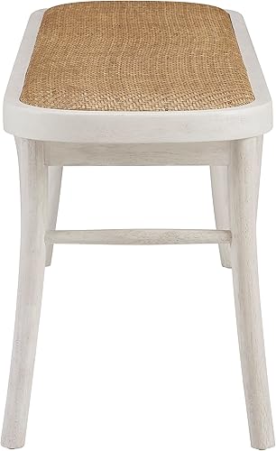 Miniatura 12 de Linon Banco Hank de madera curvada blanca con asiento de ratán tejido natural