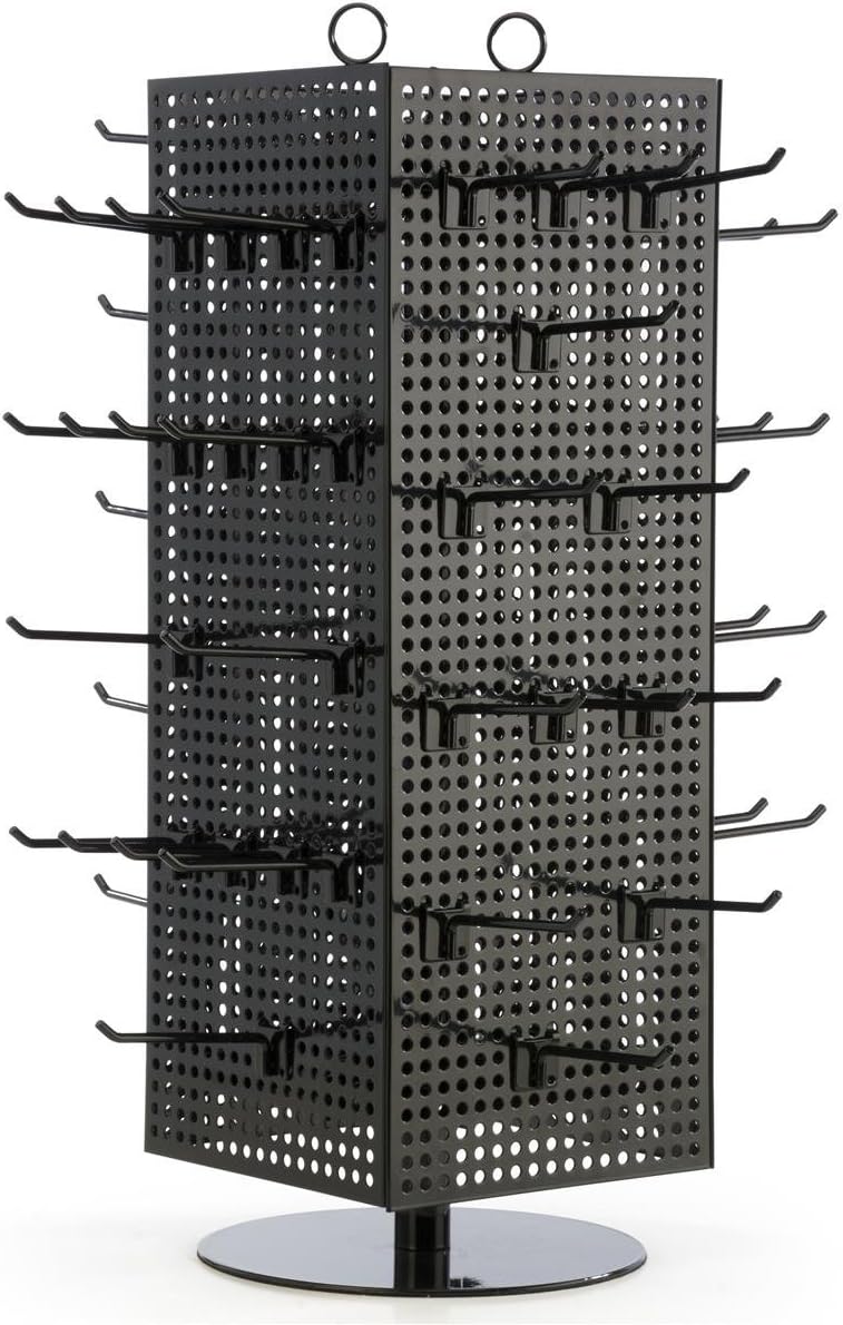 Displays2go Countertop Pegboard Spinner Rack, Magnetic, 60 Hooks (Black with Black Pegs, Steel)