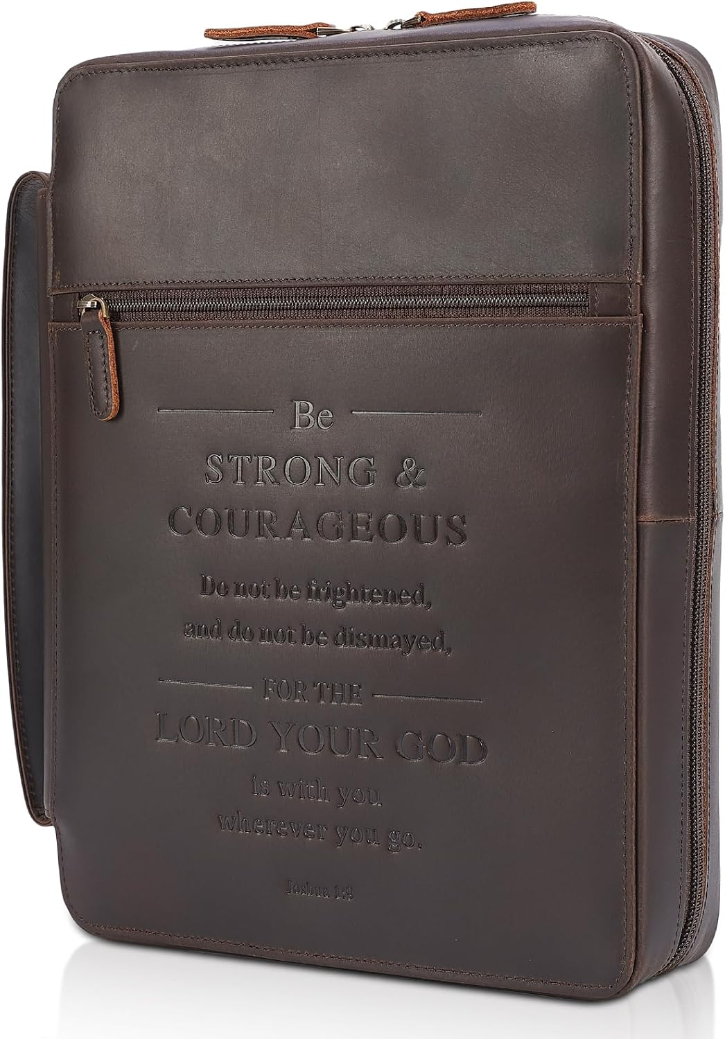Full Grain Leather Bible Cover Carrying Book Case Church Bag, Bible Book Protector with YKK Zipper, Religious Gift for Men and Women