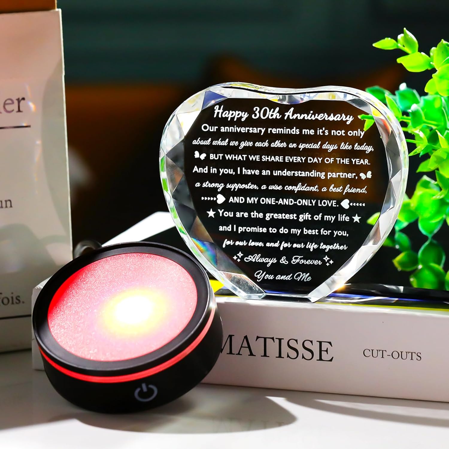 30th Anniversary Wedding Gifts for Couple Her Him, 30 Years of Marriage Gifts for Couples Parents with LED Base - 30th Anniversary Crystal Gifts for Husband Wife, Gifts for 30 Years of Marriage