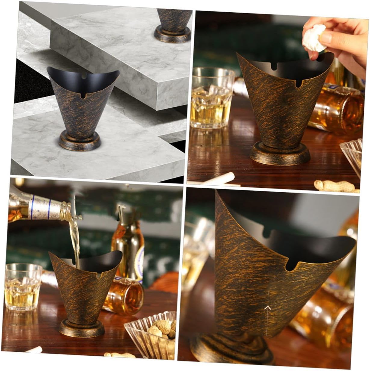 Metal Retro Ashtray for Cigarettes, Delicate Polished Steel Smoke Residue Container, Wear-resistant Vintage Design for Bar, Ktv, Coffee Shop, and Home Use image 5
