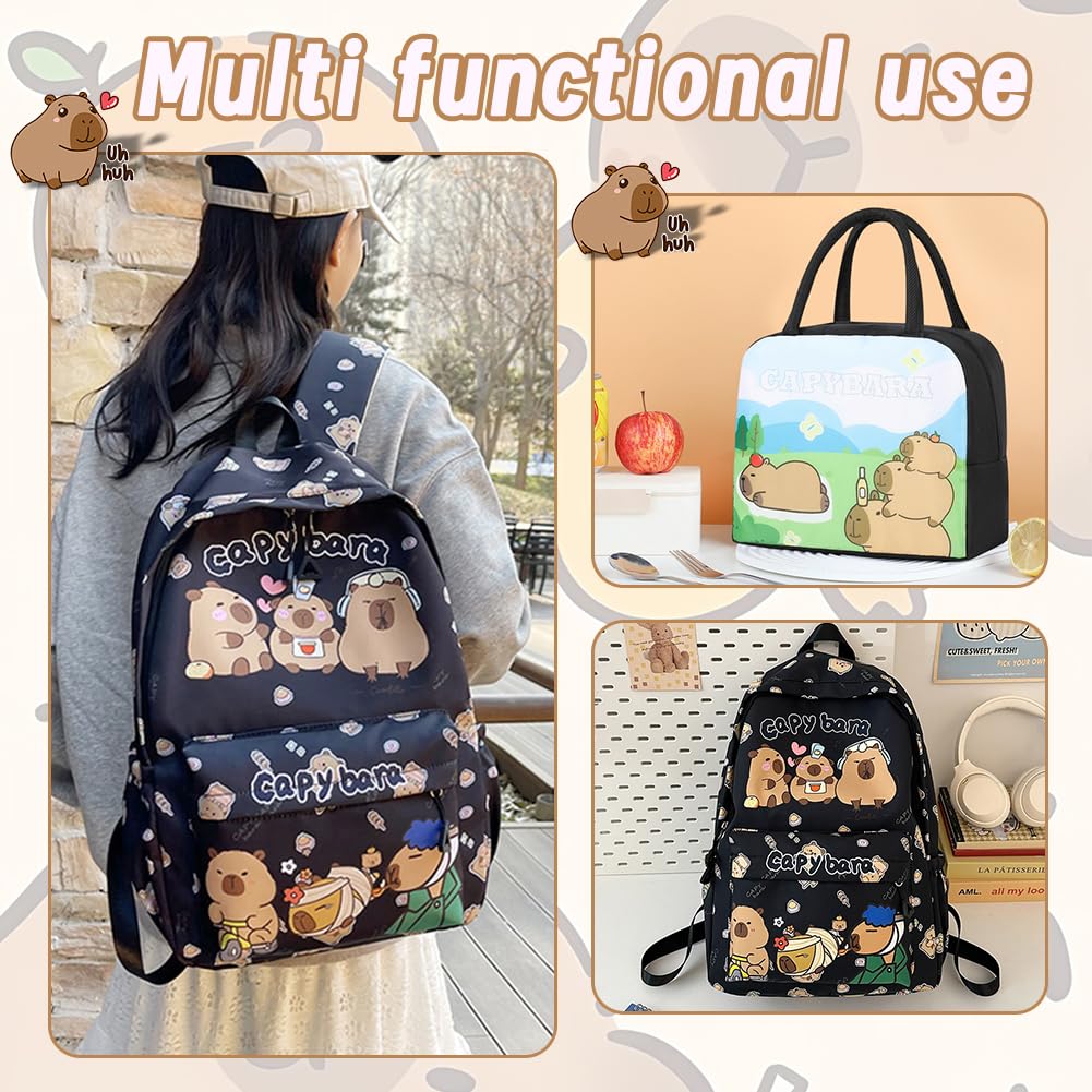 Mochila Escolar Capybara, Capybara Bolsa de Almuerzo Niño, Escolar de Dibujos Animados en 3D Escolares Anime Mochila,Schoolbag escolar de dibujos animados para niños