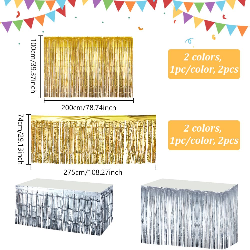 Lot De 4 Jupes De Table à Franges Métalliques Dorées - 73,6 X 274,3 Cm - Parfait Pour Mariages & Fêtes