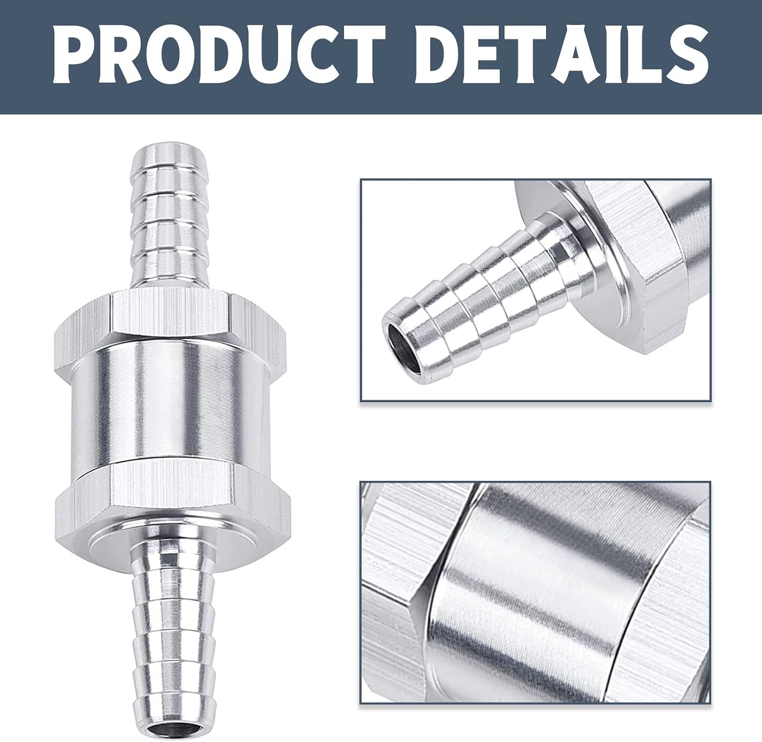 2 Packs 5/16" 8mm Aluminium Alloy Non Return One Way Fuel Line Check Valve Sliver