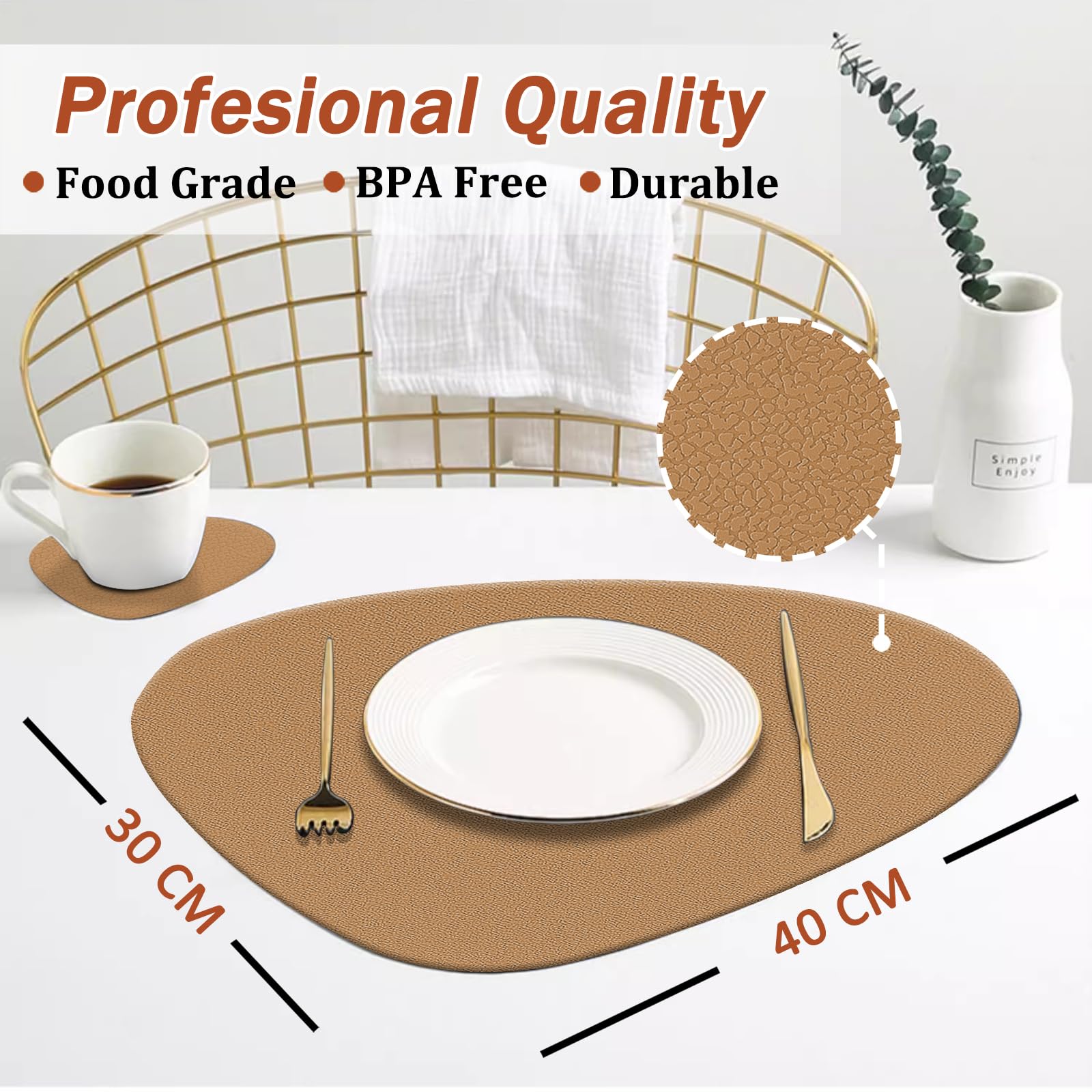 KERYCHIN 4 Silicone Place Mats + 4 Coaster Set, Heat Resistant 450 °F,Non-slip Texture Design, Easy to Clean - Image 2