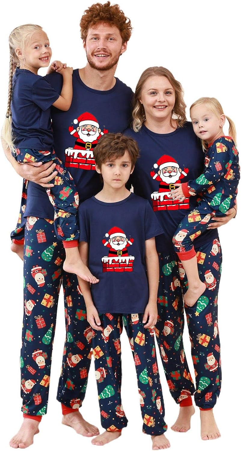 YRAETENM Family Christmas Pajamas Matching Sets Short Sleeve Tee and Pants Loungewear Holiday Xmas Party Pj's Jammies Sets