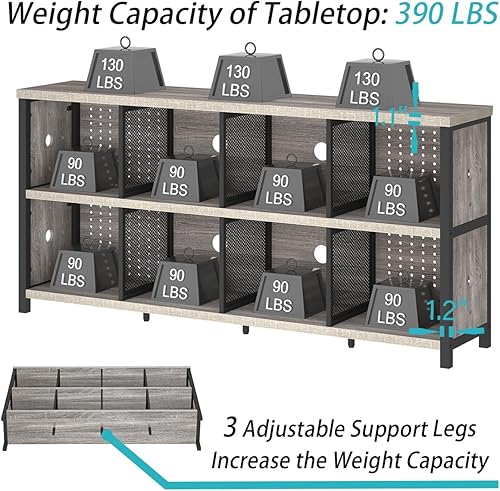Miniatura 5 de LVB Industrial 4 5 6 7 8 Cube Bookcase, Rustic Wood Metal Horizontal Bookshelf, Modern Wide Cube Organizer Storage Shelf, Large Long Low Book Shelf