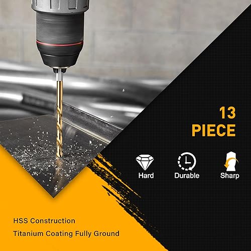 Miniatura 6 de Juego de 13 brocas hexagonales con revestimiento de titanio de 14 de pulgada, punta de 135 grados, juego de brocas de impacto HSS con estuche de